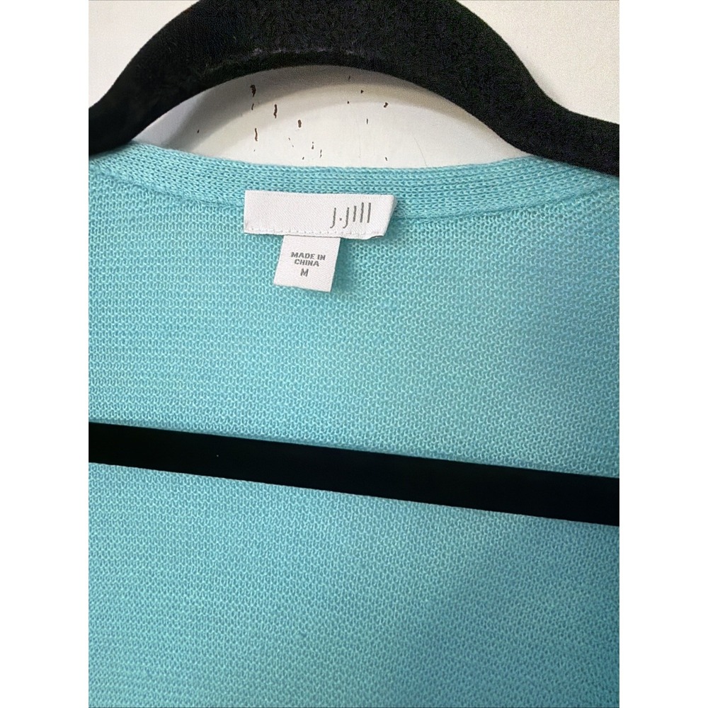 J Jill Linen Blend Knit Open Cardigan Sweater size M  Blue Lightweight Resort - Picture 2 of 6